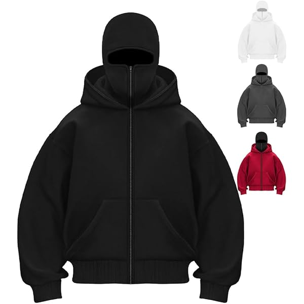 Chaos World Mens Balaclava Hoodie Double Hooded Zip Jacket Spring